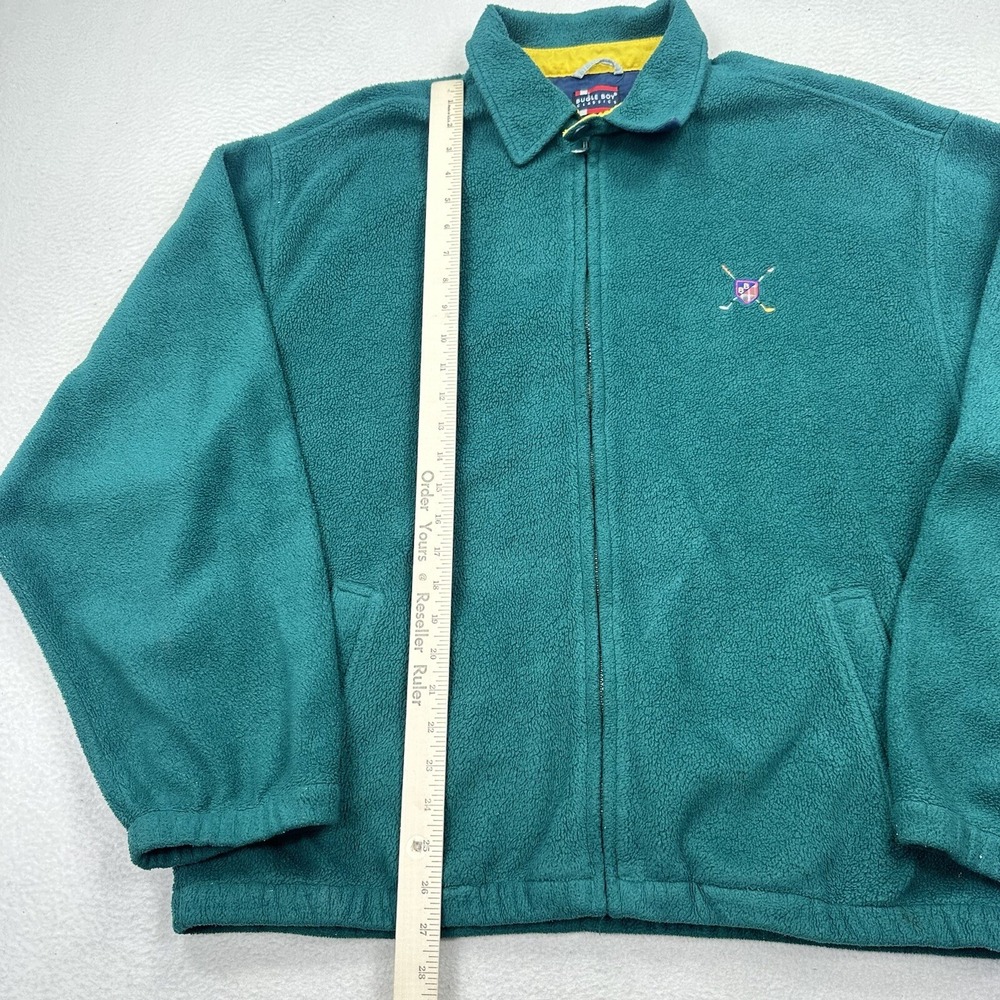Bugle Boy Fleece Jacket Mens XL Green Vintage 90s Full Zip Collared Crest - Picture 8 of 10